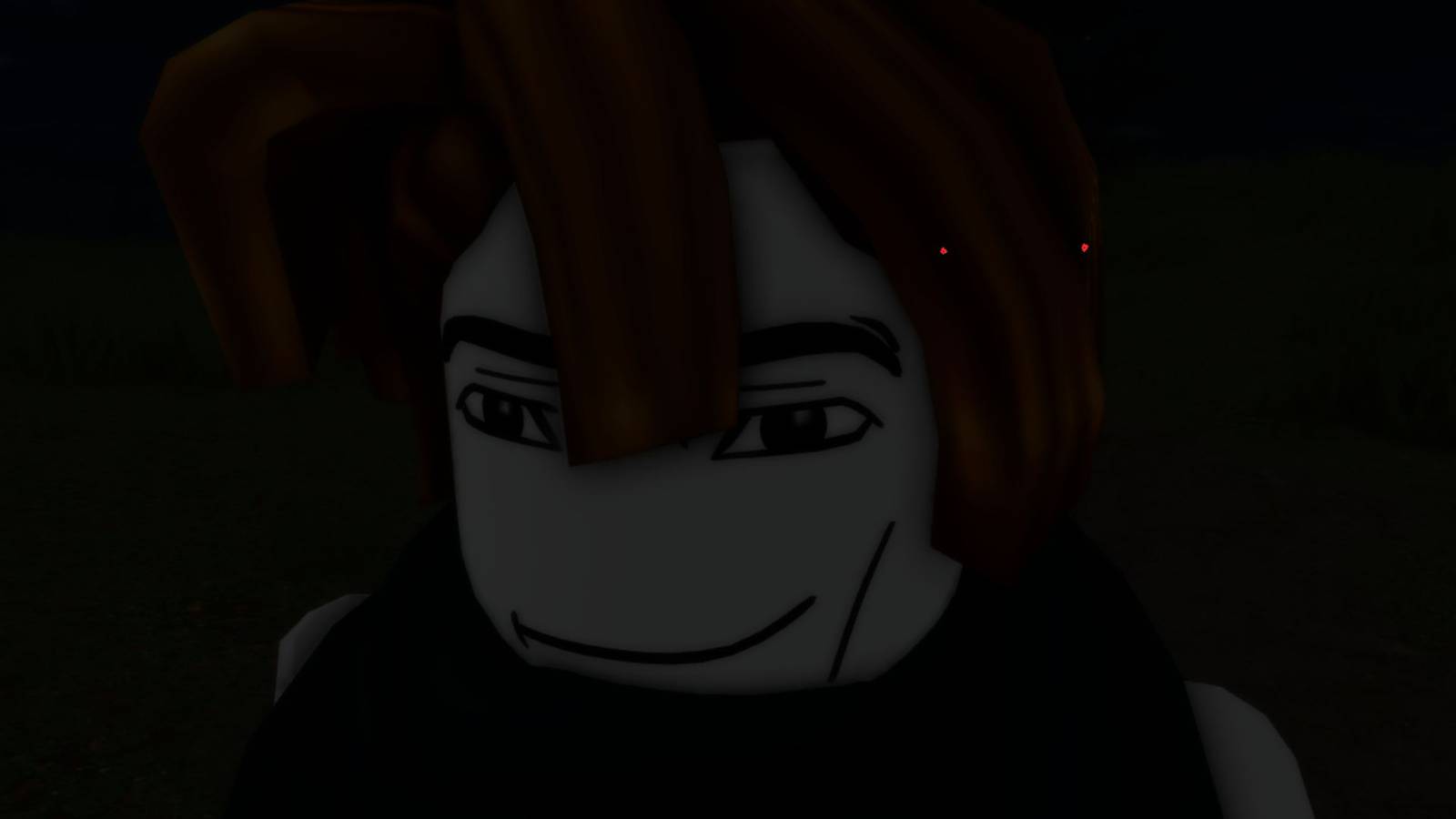 A pale vampire player character with red hair smiling in a dark night scene in Vampire Life